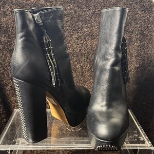 Pencey Black High Heel Ankle Boots with Studded Heel and toe